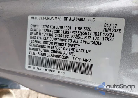 2017 Honda Odyssey Se z USA, uszkodzony, nr VIN 5FNRL5H38HB026269